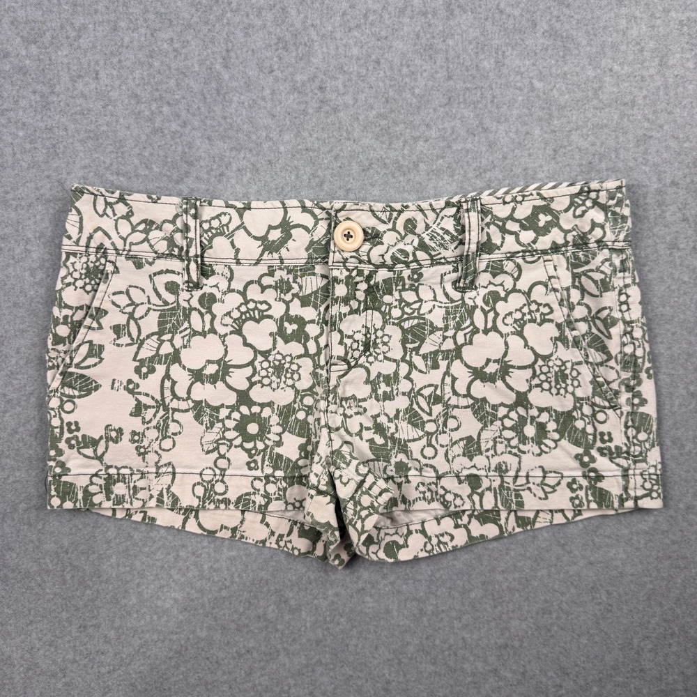 Vintage Aeropostale Shorts Womens 7/8 Green Cream Floral Low Rise Micro Mini Y2K